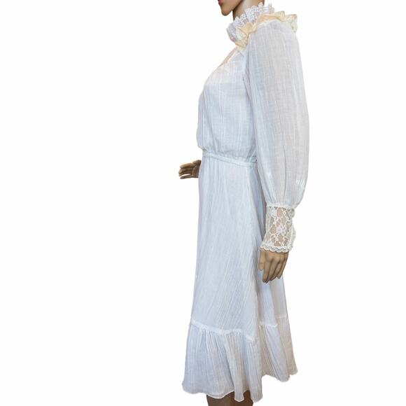 Vtg 80s Cream Lace Bridal Prairie Dress SZ 13-14 Victorian Romantic Cottagecore - Picture 10 of 16